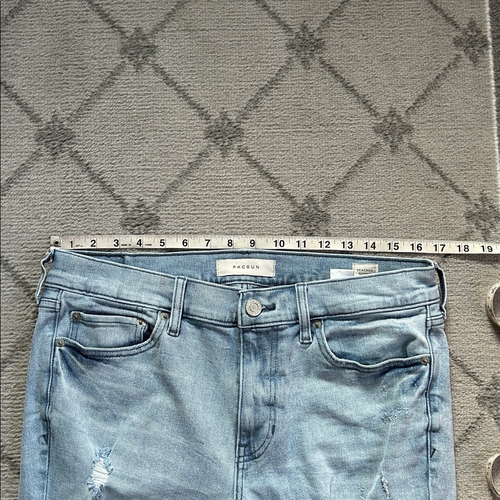 PacSun Stacked Skinny Blue Distressed Men's Jeans - Picture 6 of 8